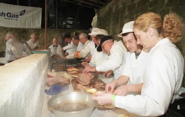Carving the ox in 1998.