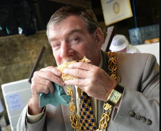 The Mayor of Sunderland Cllr Robert Heron enjoying a sandwich after carving the first slice in 2013.