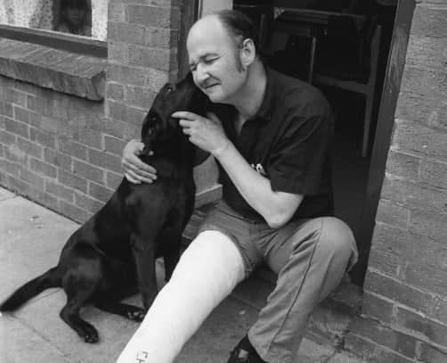 They were still the closest of pals despite Larry Chambers ending up with his leg in plaster after being bowled over by his pet dog Emma.