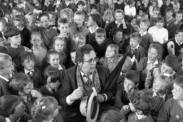 Look at the turnout of children to meet Dr Who star Sylvester McCoy at Dame Dorothy Primary School in 1990.
