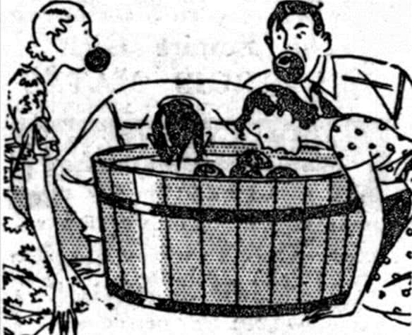 A Sunderland Echo cartoon about apple bobbing from 1932.