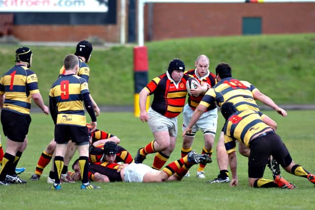 Prop Alan Ross on the attack for Sunderland Rugby Club against Consett in 2012.