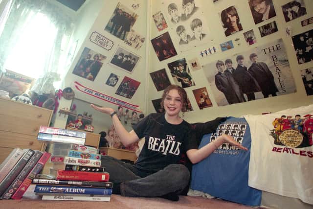 Vicky Forster and her Fab Four memorabilia.