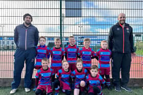 Peterlee and Horden under-7s rugby team, proudly wearing their newly sponsored shirts.