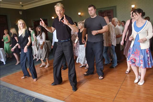 Strictly stars Ian Waite and Camilla Dallerup show how it is done during a dance lesson at Seaham Hall.