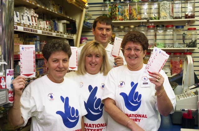 Dorothy Watson, Maureen Fromme, Kevin Fromme and Carol Parker had their fingers crossed for a local Lottery winner in 1994.