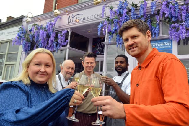 Newly opened Wisteria Kitchen on St Bedes, East Boldon. Owners and couple Simon Imrie-Bell, middle, and Victoria Imrie-Bell, front left, with staff.