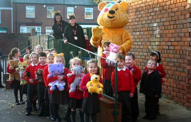 Pudsey and his friends at Barnes Primary School.