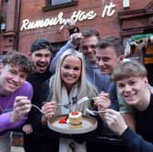 Jennifer Ellison and the cast of Sunderland Empire's The Greatest Day with the greatest cake taken from the Take That menu at Rumour Has It.