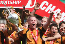 Jody Craddock lifts the Championship trophy. He was captain of the Wolves side that won the league in 2009. (Photo by Bryn Lennon/Getty Images)