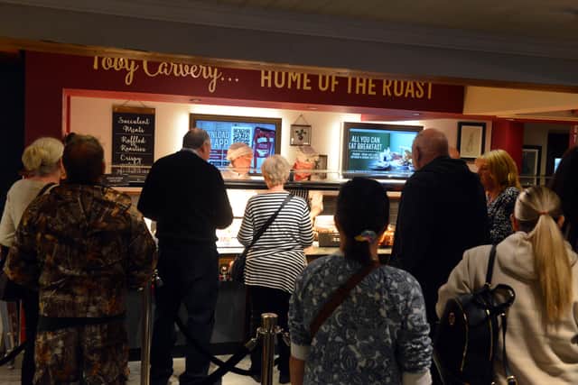 Customers eagerly queuing for lunch at the Toby Carvery in Washington following its revamp. 