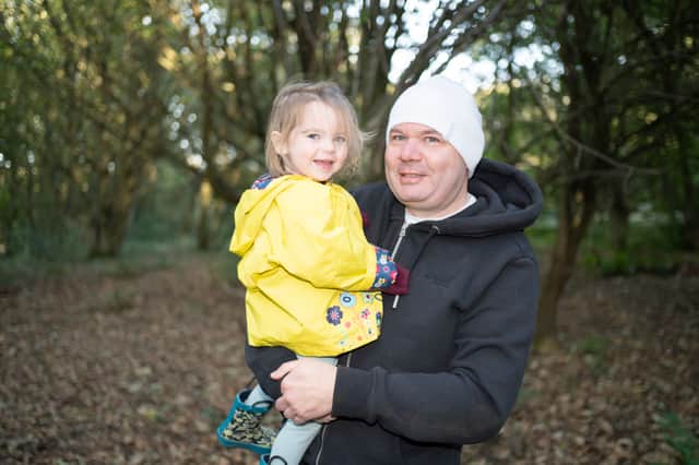 Beatrix enjoys a day out with dad Terry. Photo: Drew Cox.