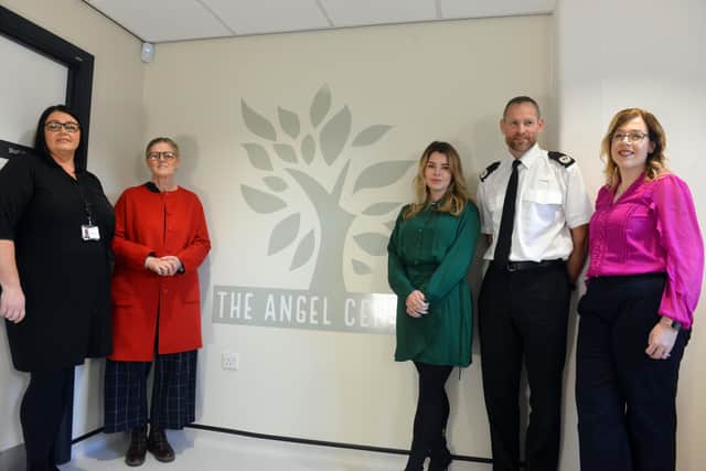 (from left) Head of Mountain Healthcare Keeley Rowe, NHS England National sexual abuse and assault lead Kate Davies, Northumbria Police Commissioner Kim McGuinness with Northumbria Police Assistant Chief Constable Alastair Simpson and NHS Head of Health & Justice Jessica Redhead