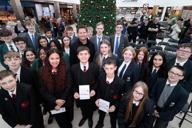 Pupils from Washington schools pictured with George Clarke.