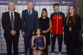 SAFC star Trai Hume is among those pictured with award winner Jessica Hunter.