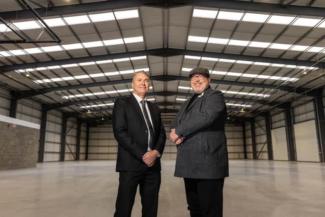 Cllr Graeme Miller, leader of Sunderland City Council and David Walsh, managing director at Yaskawa UK Ltd, inside the site of what will be the company's new manufacturing facility.