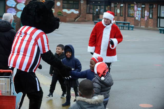 SAFC mascot Samson the cat was there to support the children.