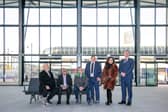 (from left) Coun Graeme Miller; Nissar Mohammed and Paul Abraham from developer BAM; Jonathan Calvert; Julie Elliot MP and city chief executive Patrick Melia