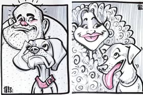 Examples of caricatures created by local artist Tom Hebdon.