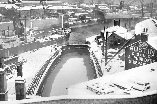 Austins shipyard pictured on a winter's day in 1955.