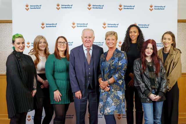 Sir Bob and Lady Sue Murray are pictured with (from left) Dr Rebecca Owens and students Bethany Jones, Haley McDonald, Jamie Okoth, Omaya Younes and Rebecca Wotton