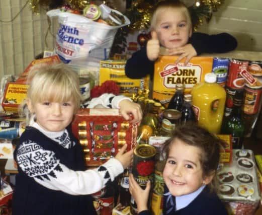Kirsty Lash, Stuart Marshall and Lauren Baldasara with the donated items at Ryhope Infants School.