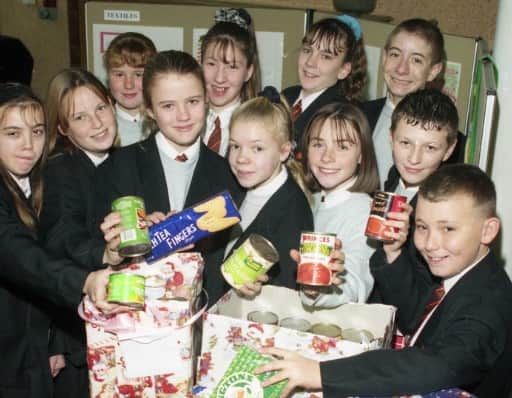 Southmoor School pupils and their kind Christmas hamper project in 1996.