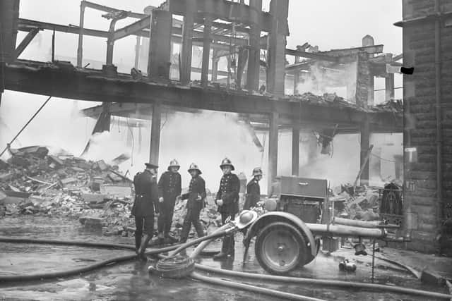 The morning after, showing the damage caused by the fire in 1954.