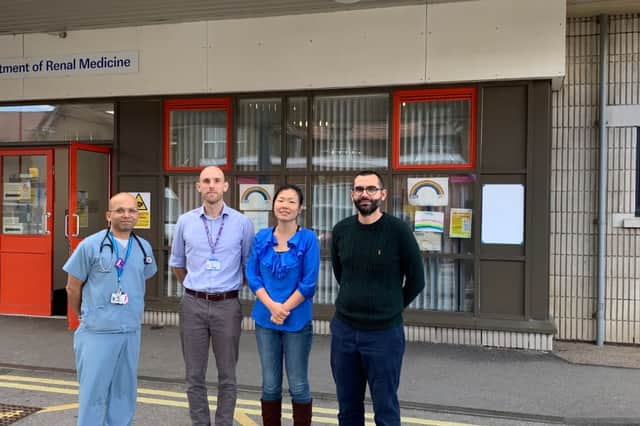 Dr Shalabh Srivastava, left, with three of the students who have set out on the country’s first Interventional Nephrology PGCert course. Submitted picture.