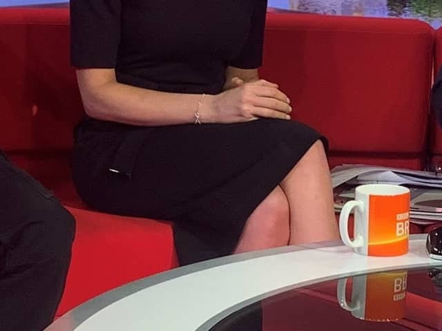 Detective Constable Natalie Horner, who was awarded the KPM in the New Year’s Honours List, pictured on the BBC Breakfast sofa during an interview earlier this year about Durham Constabulary’s mobile phone safety campaign. Submitted picture