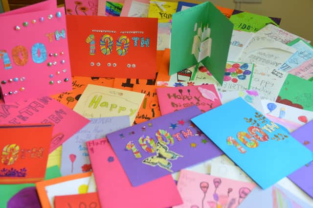 Some of the 300-plus cards Doreen received