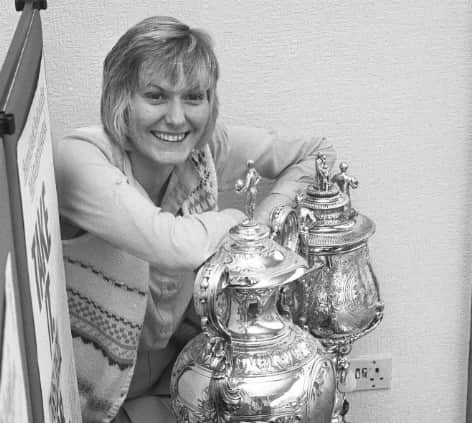Britannia Building Society secretary Avril Kemp pictured with the trophies.