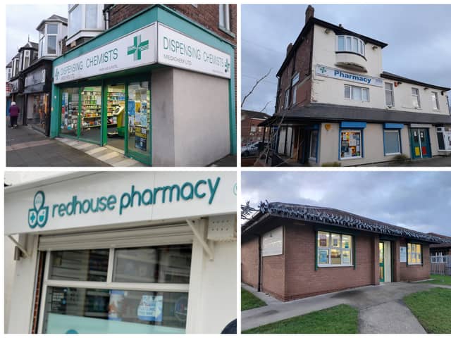 Clockwise from top left: pharmacies on Villette Road, Robinson Terrace, Suffolk Street and Renfrew Road were all burgled within a 48-hour period.