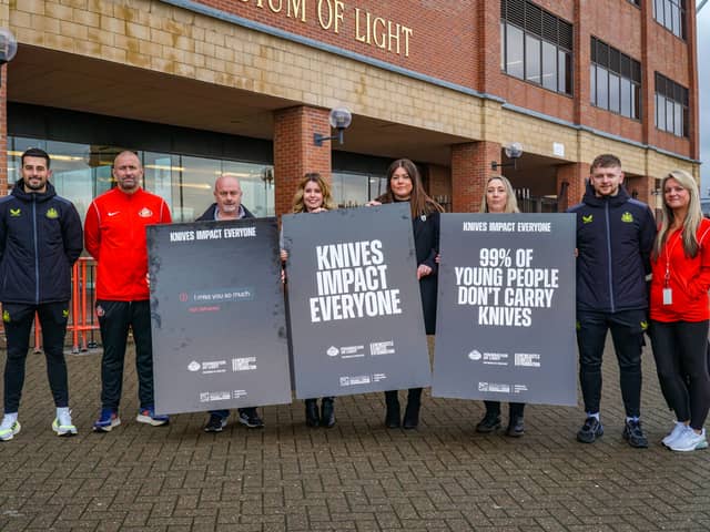 Police and crime commissioner Kim McGuinness (fourth from left) and Tanya Simon and Tanya Brown (third and sixth from left) with Samantha's Legacy's Carly Barrett and representatives of the Foundation of Light and Newcastle United Foundation