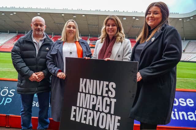 (from left)Simon and Tanya Brown,  Police and Crime Commissioner Kim McGuinness and Carly Barrett from Newcastle knife crime campaign Samantha's Legacy