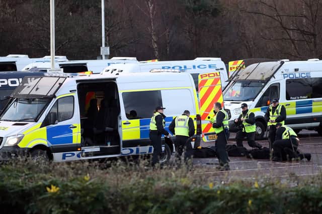 Police near the Stadium of Light ahead of Sunderland vs Newcastle. Picture by North News.