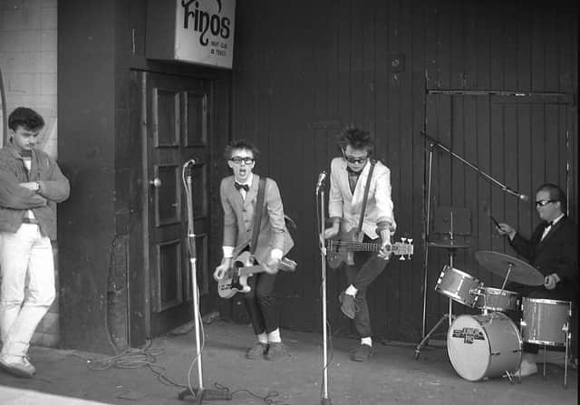 The Toy Dolls playing at Fino's in Sunderland, in March 1985.