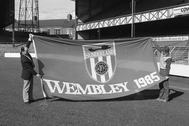 The flag which was made for Sunderland's visit to Wembley in 1985.