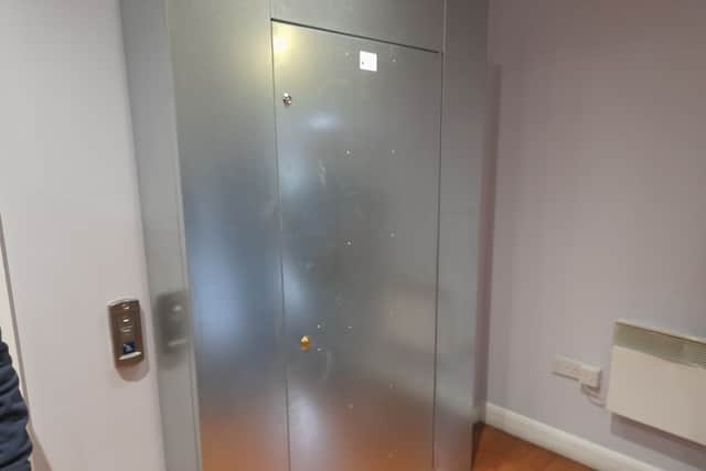 This lift is panelled off and residents say it has not worked for five years, causing problems for wheelchair users.