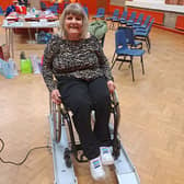 Judith Hudson on the new wheelchair scales.