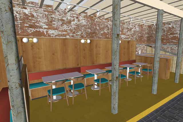 An artist's impression of I Scream for Pizza Sunderland in the old horse hospital at Sheepfolds Stables