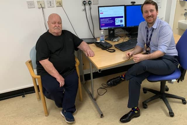 Robert Hughes and his consultant James Andrews during his check-up held on the 50th anniversary of his kidney transplant. Submitted picture.