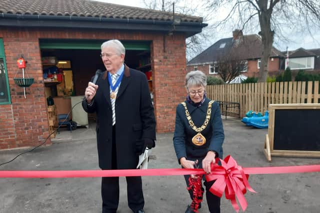 Sunderland mayor, Cllr Dorothy Trueman, opening the new Early Years Outdoor Area.