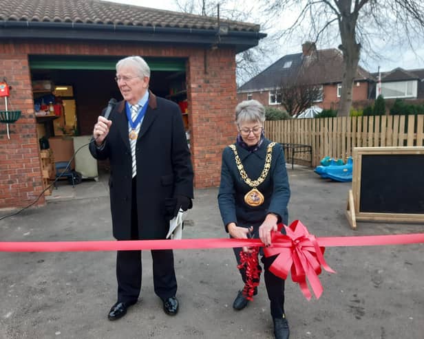 Sunderland mayor, Cllr Dorothy Trueman, opening the new Early Years Outdoor Area.