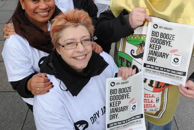 Live Life Well co-ordinators and mentors, Julie Hughes, Remy Smith, Reba Begum, Yvonne Dunbar, Amy Pink and David Messenger, promoting Dry January.