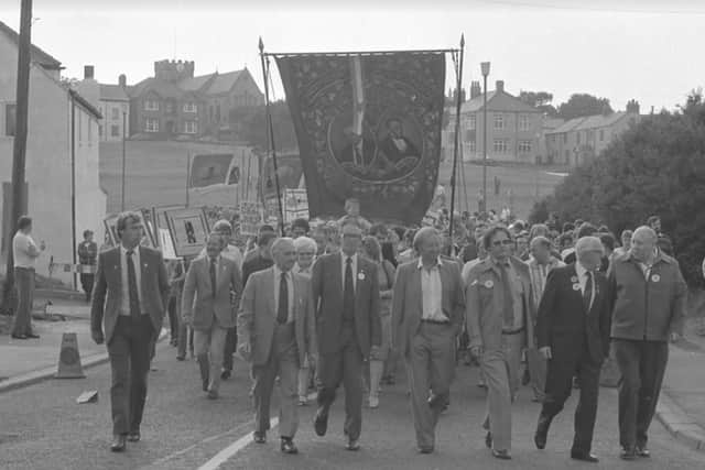 Arthur Scargill joining a miners march in Easington in July 1984.