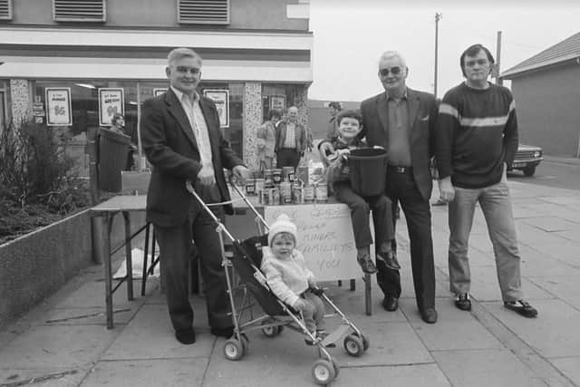 Miners at a collection point in Seaham in May 1984.