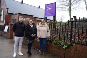 From left: Brinsley Sheridan of RE:GEN Group, Cllr Angela Surtees and Faye Gordon of believe housing at The Welcome Centre in Easington
Colliery.