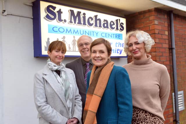 Launch of St Michael's Community Centre partnership, with Sunderland City Council's Nicol McConnell, Cllr Michael Dixon, Chair of centre Liz McEvoy and Back on the Map's Jo Cooper.