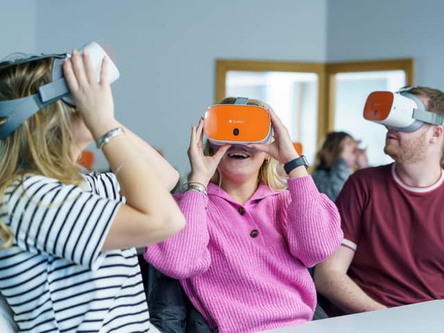 Trainee teachers with the virtual reality headsets.